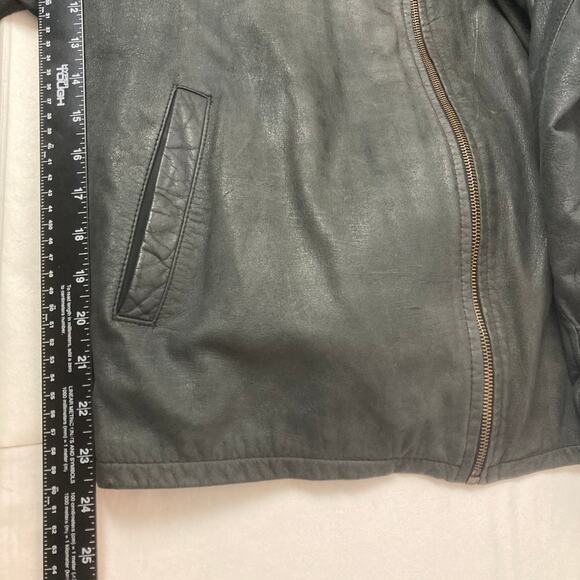 VTG Claiborne WEAR Leather Jacket XL Gray Red Lining Bomber Biker Zip Sleeve - Picture 15 of 16